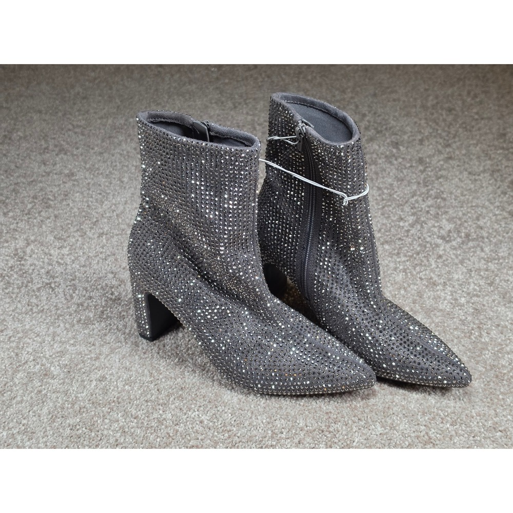 A New Day Womens Rhinestone Embellished Pointed Toe Heel Ankle Boots Grey 9 - Picture 5 of 5